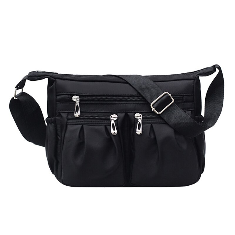 Múltiples compartimento bolso de las mujeres Bolsa Bandolera de pecho paquete bolso de Nylon impermeable mochila con una sola Correa nueva: C black