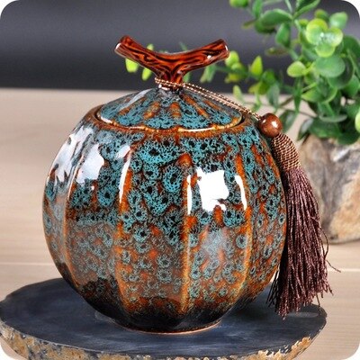 High grade ceramics furnace transmutation Porcelain Pumpkin Style tea jar ceramic tea barrel sealed tank storage tank tea caddy