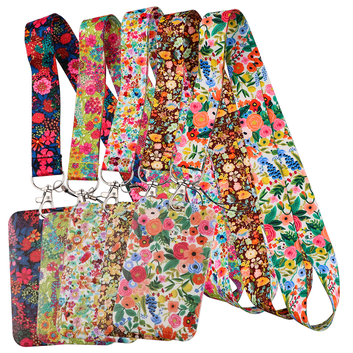 Flowers Series Bright Floral Lanyards Neck Strap Mobile Phone Rope Credit Card Cover Card Sleeve Accessories