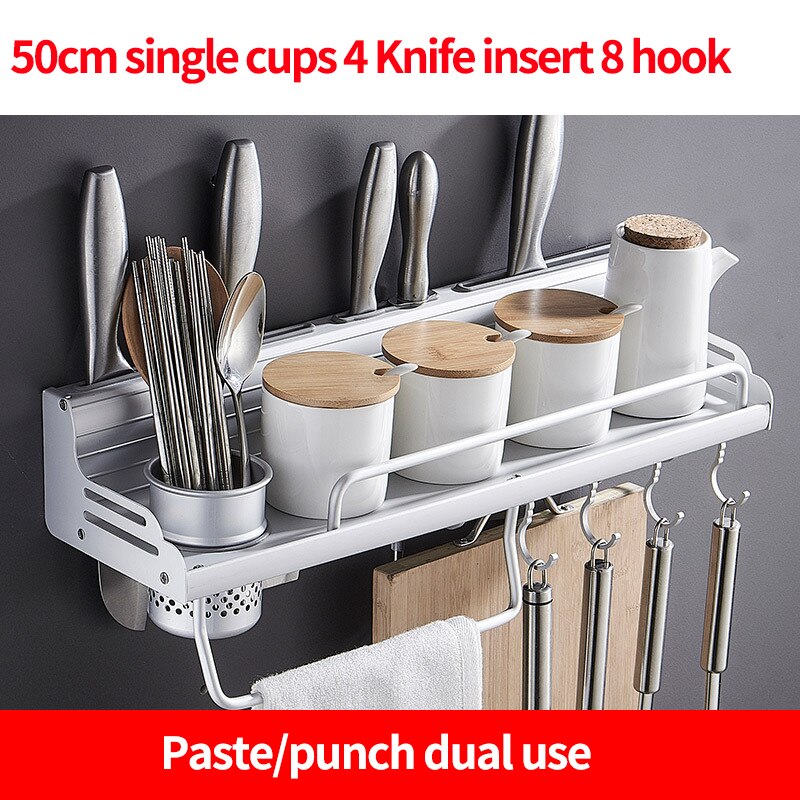 Non-perforating space aluminum knife rack aluminum side rail multi-functional seasoning kitchen utensils storage rack: 50cm single cups