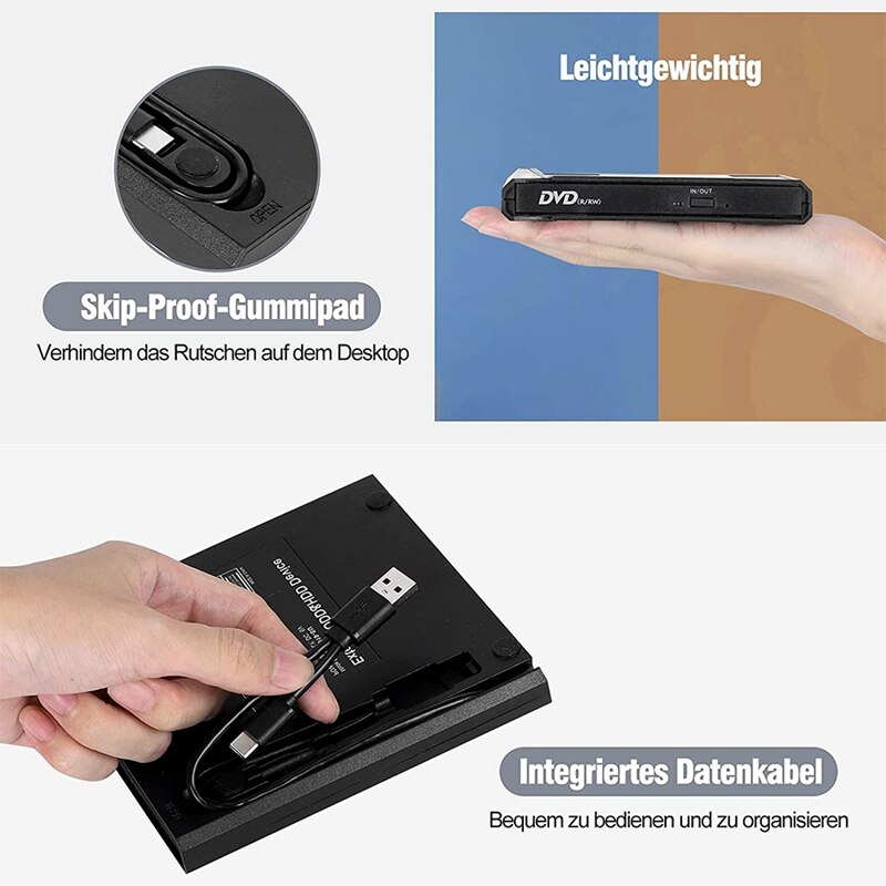 Externe Dvd Drive, Usb 3.0 Type-C Draagbare Cd Speler Voor Laptop, dvd Rom Speler CD-RW Compatibel Met Laptop Desktop Pc
