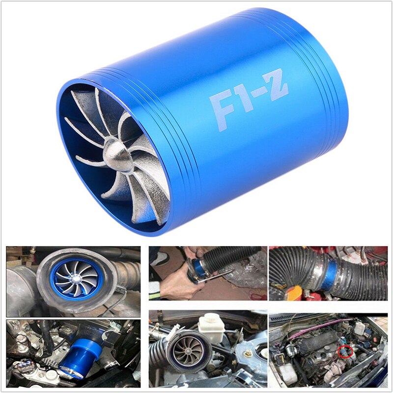 Aluminum Alloy Car Air Intake Turbonator Double Fan Turbine Turbo Gas Fuel Saver