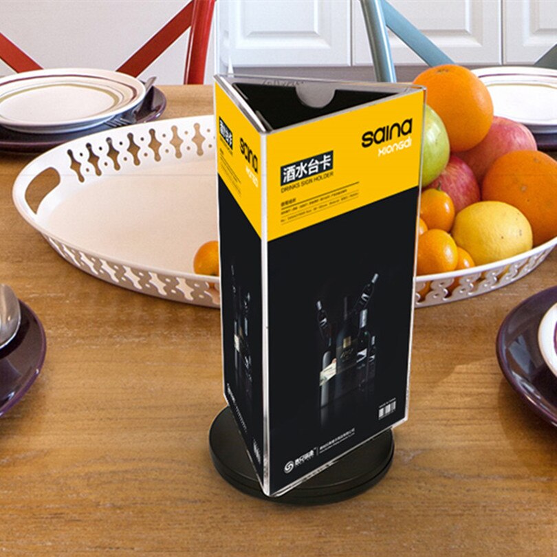 360 Degrees Rotating Three Sides Plastic Acrylic Table Menu Paper Card Sign Holder Display Stands In Advertising Frame