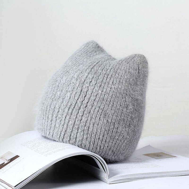 Bonnet en fourrure de lapin pour femmes, couleur unie, oreilles de chat, doux, à la , pour l&#39;extérieur, garde au , hiver
