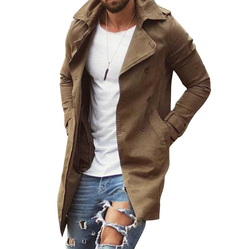 Vårens trenchcoats män höst utomhusjacka plus storlek 4xl enfärgad ytterkläder avslappnad lång överrock för herrkläder: Färg 1 / Asiatisk storlek xl