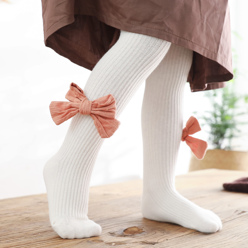 Medias de punto con lazo para bebé niña, pantalones sueltos de punto cálidos para invierno