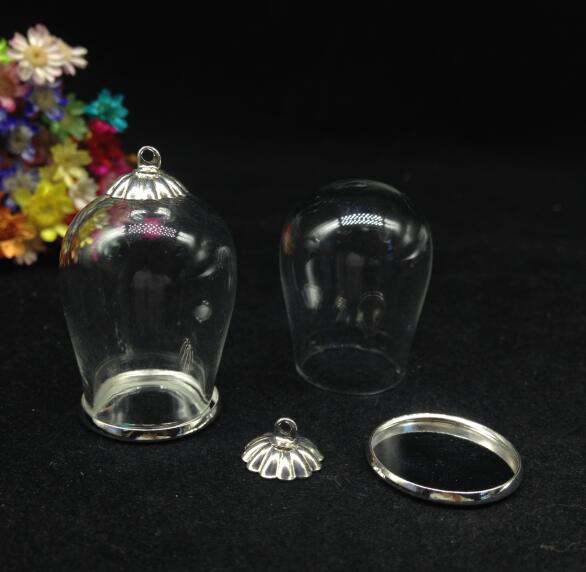 Cloche ovale arc de shap 5 pièces | Bouteille de souhait, bocaux de base classique, bouchon de verre, collier pendentif, globe de verre, dôme de bulle: silver big cap