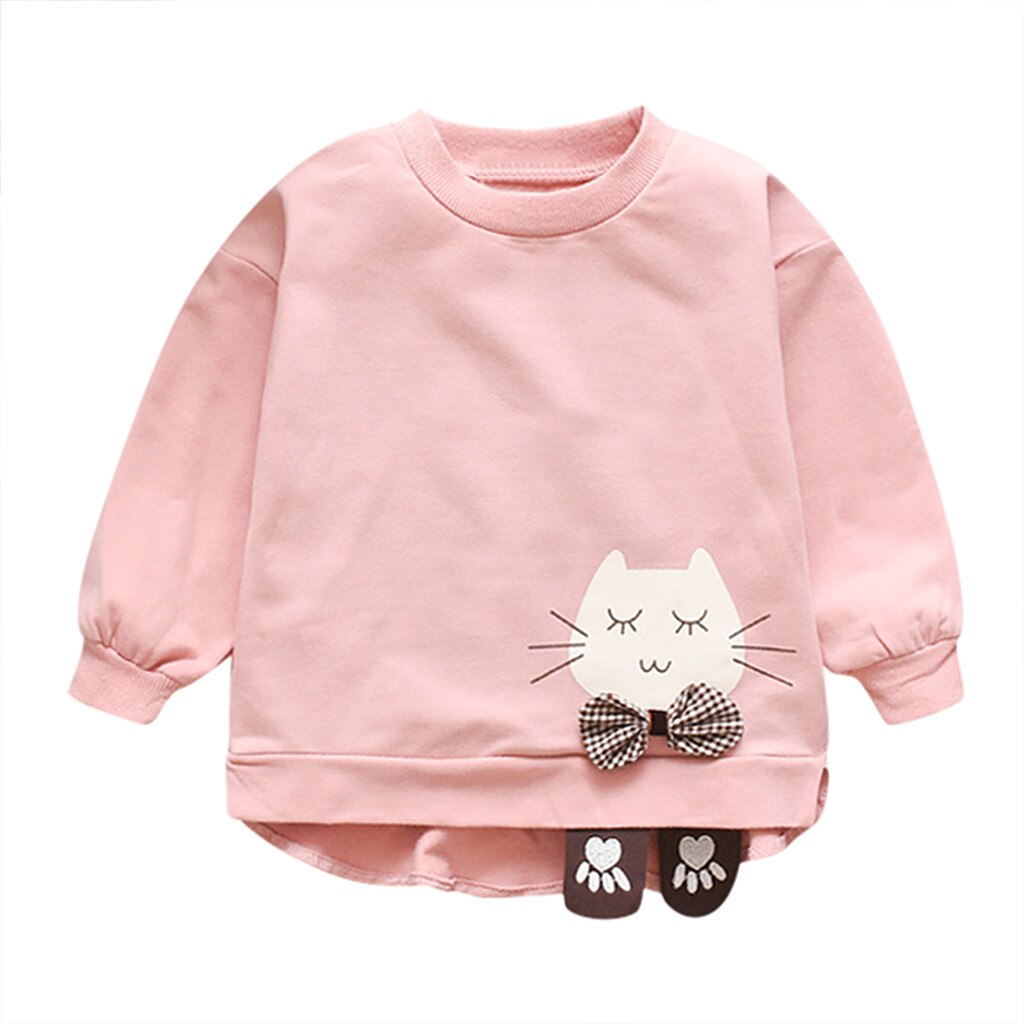 Baby Sweatshirt Children Autumn Winter Clothes Toddler Kids Baby Girls Long Sleeve Cute Cartoon Cat Letter Sweatshirt Coat: Pink / 12M