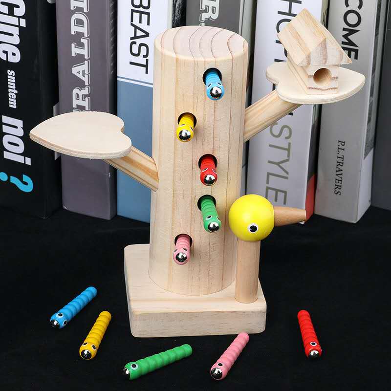 Preschool Kids Early Learning Educatief Speelgoed Specht Vangen Wormen Game Magnetische 3D Puzzel Houten Speelgoed Voor Kinderen Baby