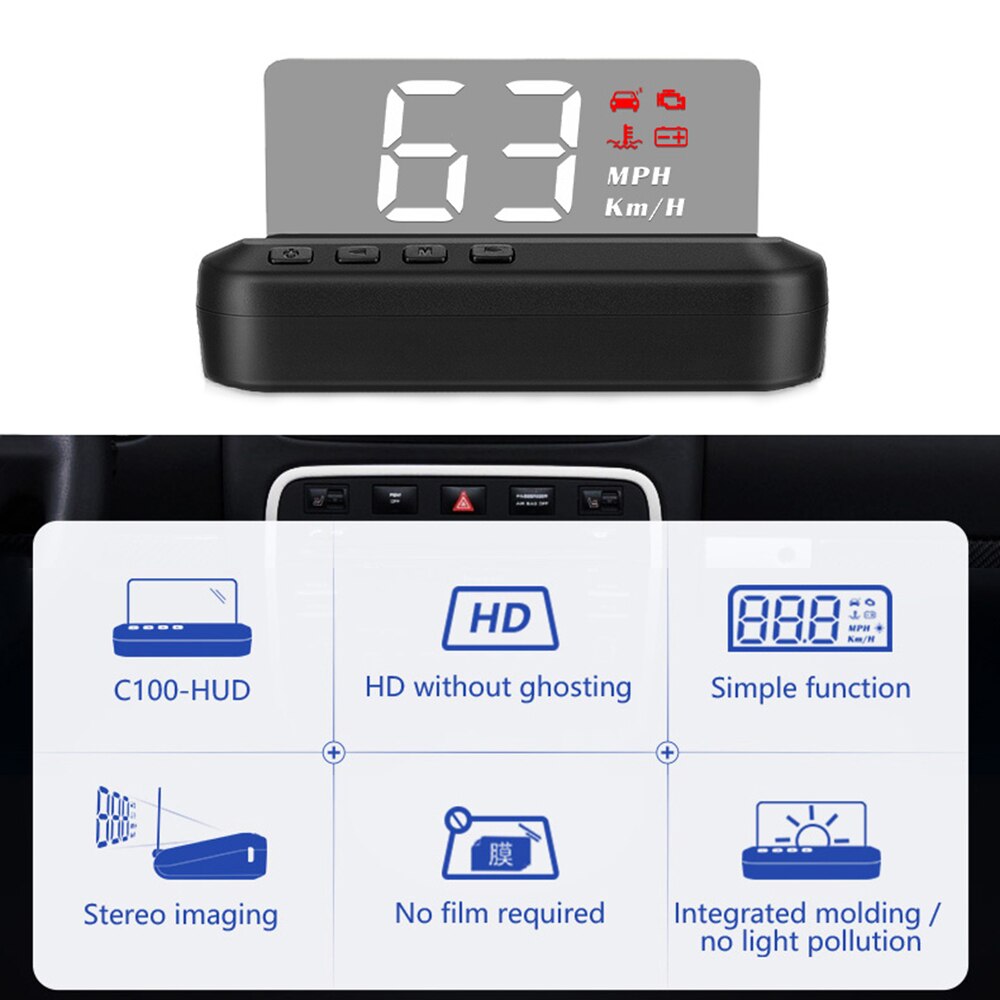 HUD Head up Display HD LED Display Speedometer Car Diagnostic Tool OBDⅡ Fault Elimination Safe Driving Overspeed Fault Alarm