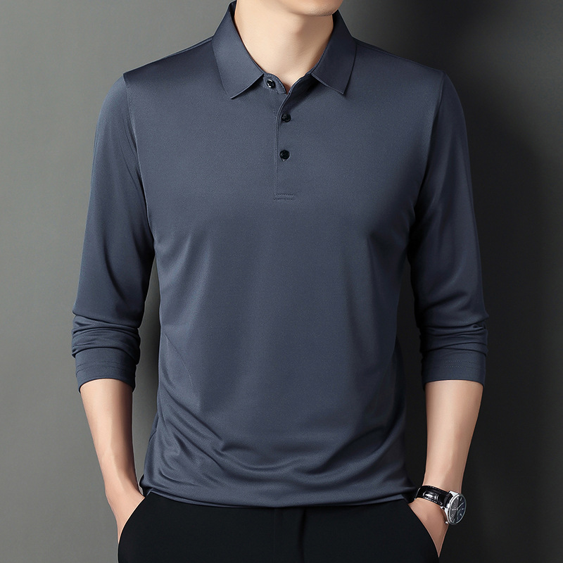 Spring Autumn Solid Color Long Sleeve Polo Shirts Man High Street Casual Loose All-match Pullovers Office Button Top: XXL / GRAY