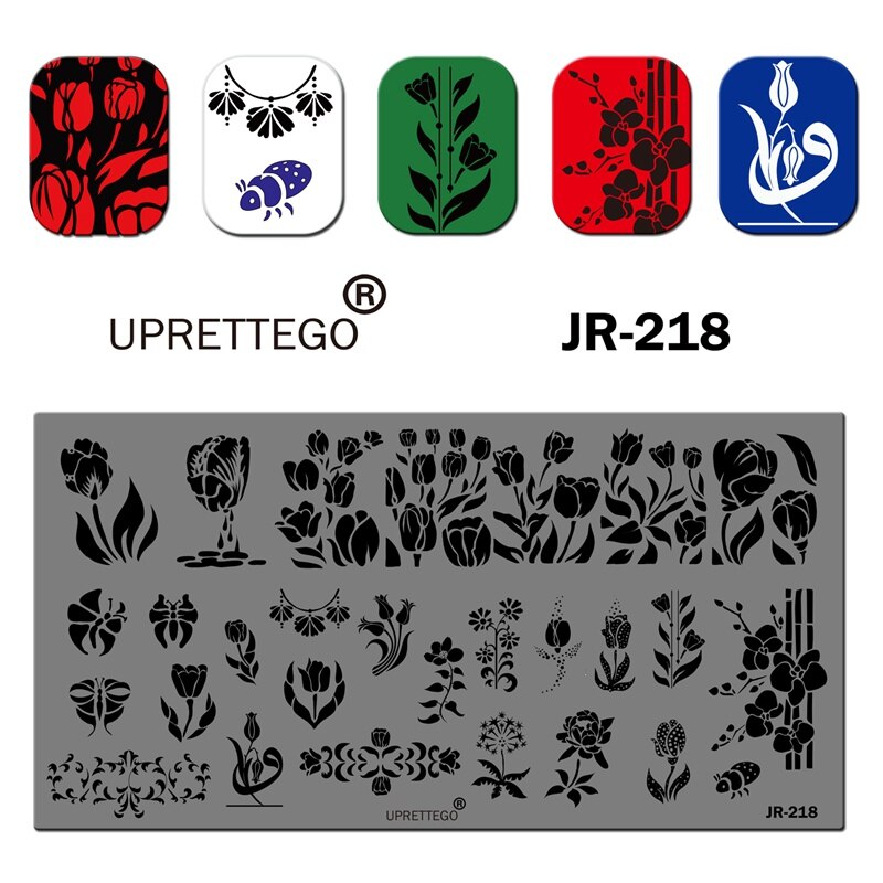 Roestvrij Staal Stempelen Plaat Sjabloon Russische Zin Bloemen Brief Gloeilamp Gratis Lijn Kerk Orchidee Nail Tool JR211-220: JR218
