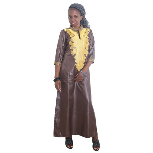 MD african dresses for women bazin riche embroidery dashiki dress south africa clothing ladies traditional african dresses: Brown / XL