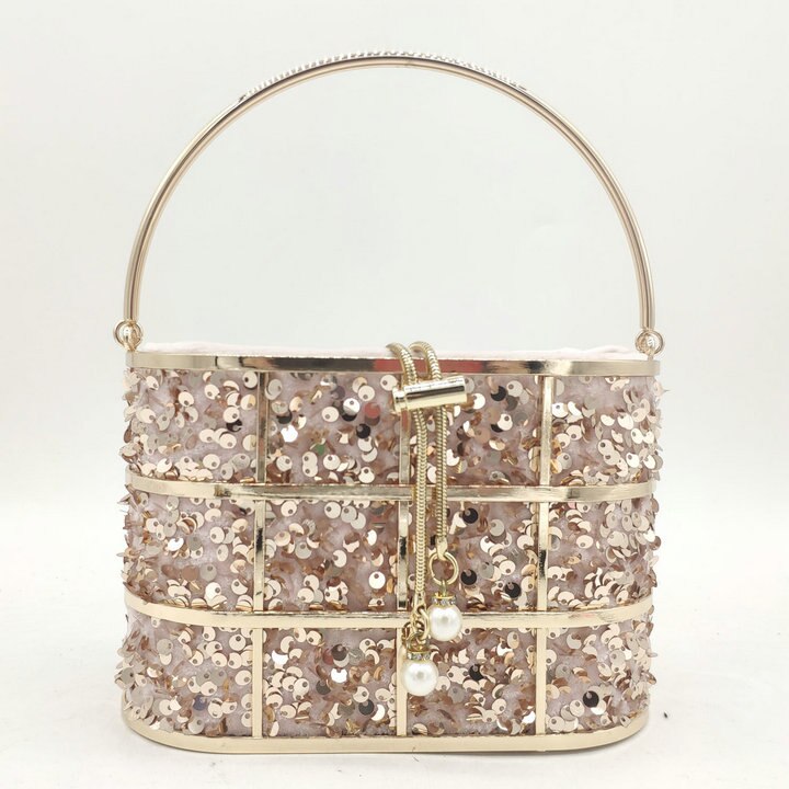 Boutique De Fgg Bling Lovertjes Vrouwen Metalen Emmer Clutch Handtassen Chain Schouder Crossbody Tassen Party Cocktail Avond Purse Bag: MIL1290-PIN