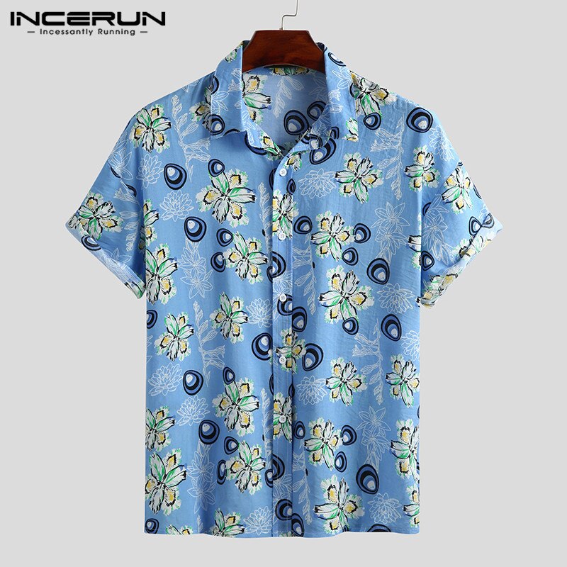 Incerun heren hawaii overhemd bloemenprint casual korte mouwen revers chique zomer strand shirts streetwear camisa s -5xl