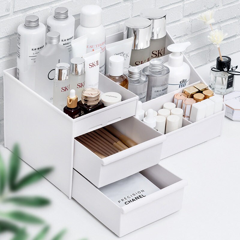 Multifunktionel plastopbevaring makeup arrangør bordskuffe skrivebord opbevaringsskuffe æske diverse kosmetikbeholder hjemmekontor