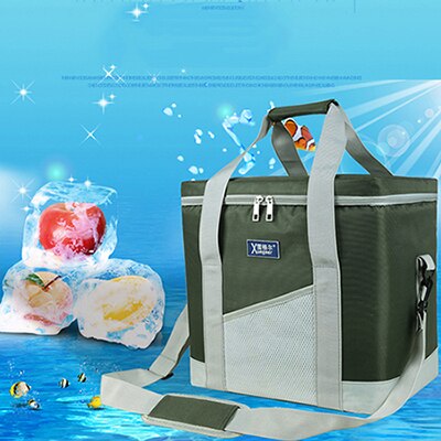 22L leak proof cooler bag large size thermal picnic lunch box vehicle insulation ice pack food drinks wine insulated cool bag: green bag