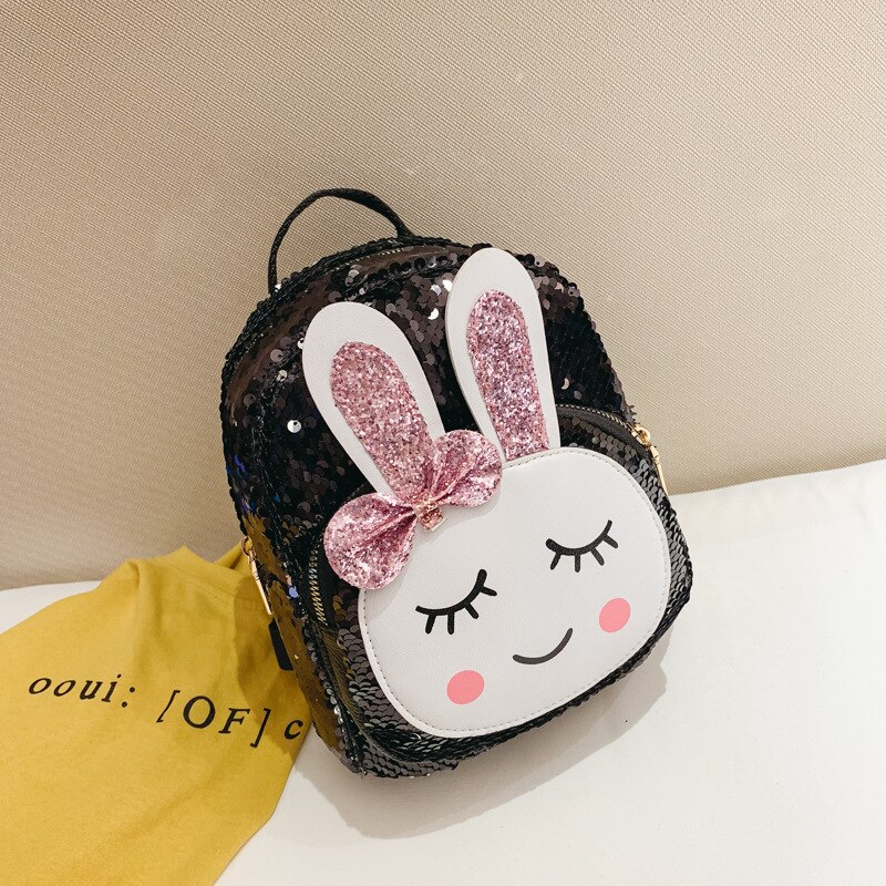 nouvelle enfants filles Babbit sac Faux cuir + paillettes école Bookbag voyage sac à dos sac à dos fermeture éclair: Black