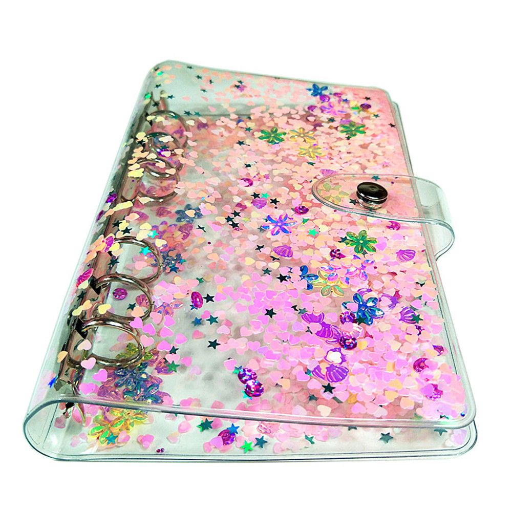 A5/A6 Cute Transparent PVC Glitter Sequins Notebook Cover Office School 6 Rings Binder Spiral Planner Agenda Organizer Notebooks