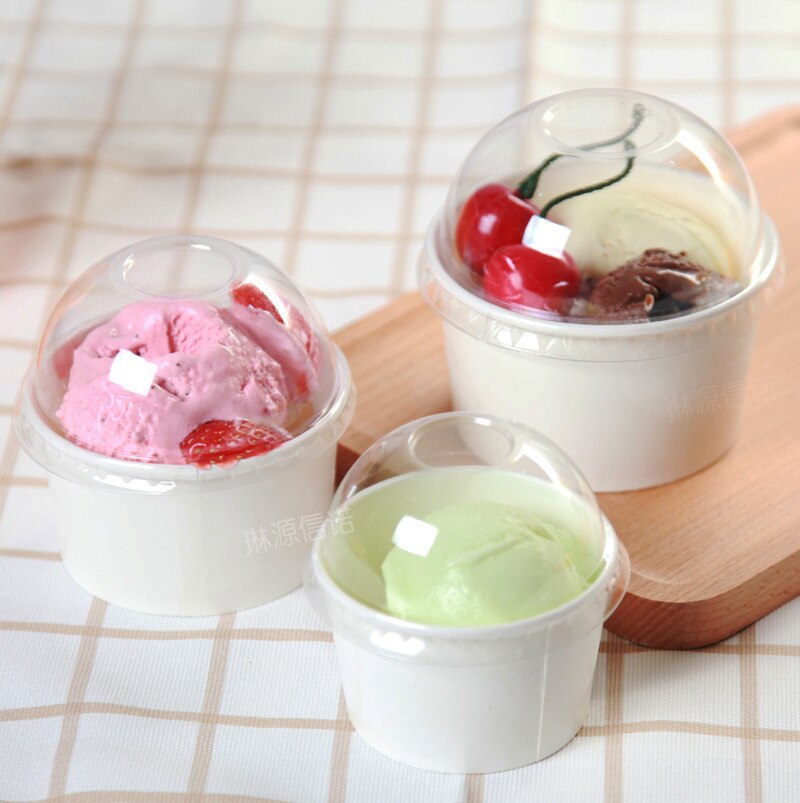50 stk hvid is papir kop salat kopper emballage kage æske engangs budding yoghurt gelé dessert kopper med låg