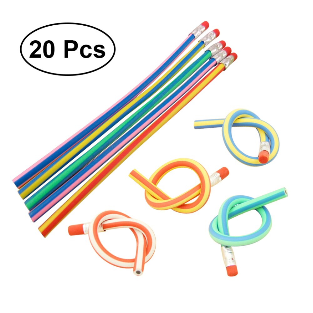 20pcs Bendy Flexible Soft Pencil with Eraser Fun Equipment for Kids Writing (Random Color): Default Title