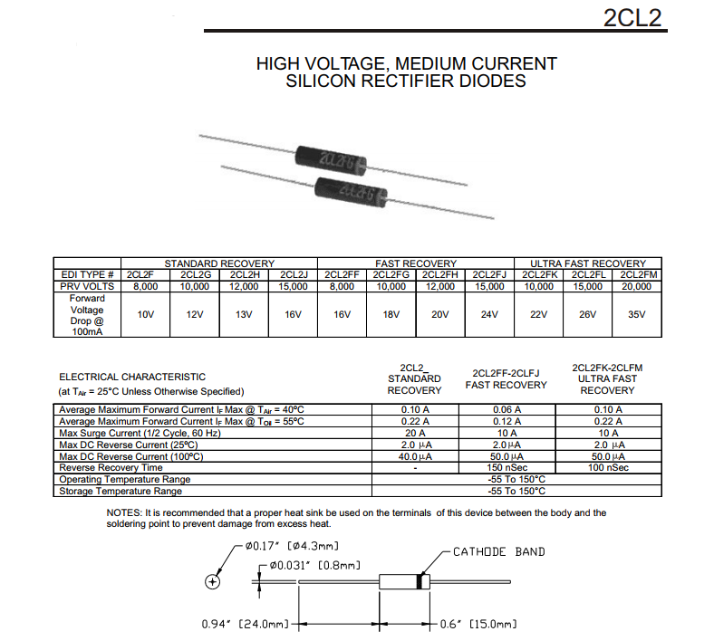 100mA/0.1A 2CL2FK=10KV 2CL2FL=15KV 2CL2FM=20KV 2CL2FP=30KV X-ray machine High Voltage Silicon Rectifier Diodes