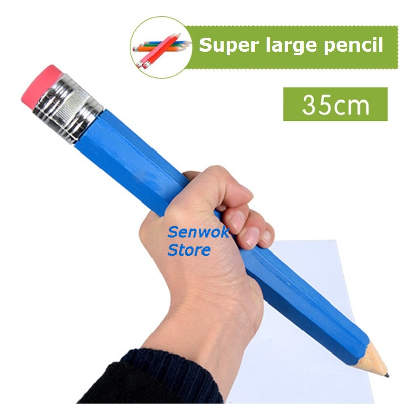Super stor blyant pen overdimensioneret 35cm træ sjovt legetøj sjovt papirvarer nyhed håndværk blyant
