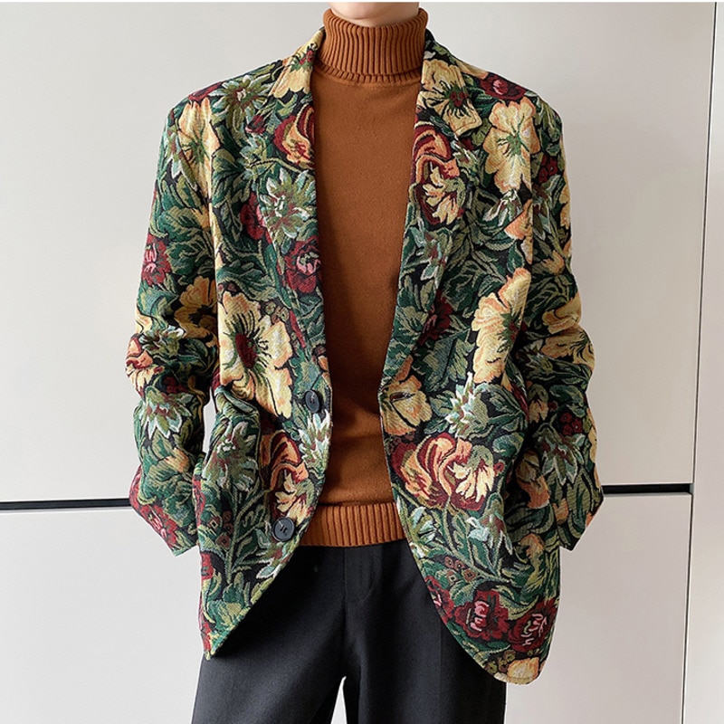 IEFB Spring vintage print suit coat for men trend causal fit loose blazers for male 2022 tide clothes 9Y4677