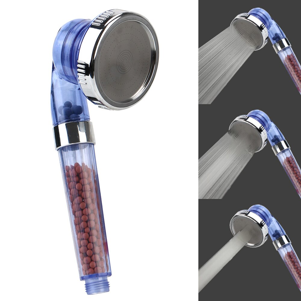 3 Modes Shower Bathroom Adjustable Jetting Shower Head High Pressure Saving Water SPA Bathroom Anion Balls Filter Shower Nozzle: Blue