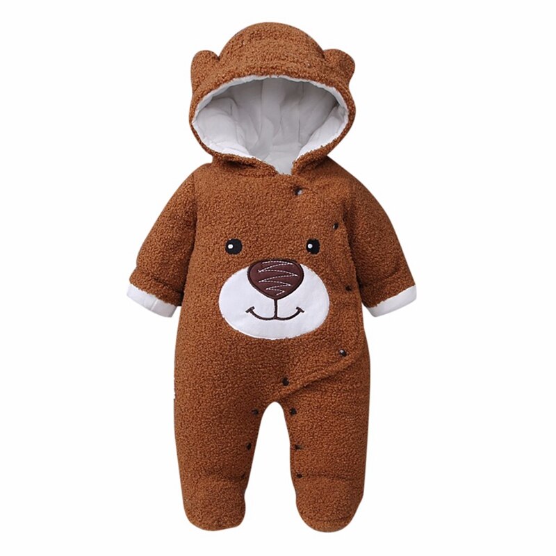 Baby Winter Jumpsuit Lange Mouwen Cartoon Beer Jas Zip Dikke Snowsuit Hoodie Jas Romper Stijl Voor Baby meisjes Jongens: Brown / 66