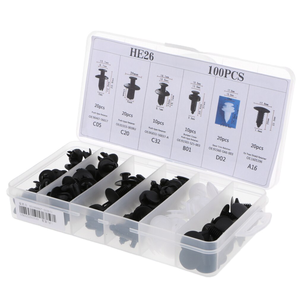 100x Car Push Retainer Pin Rivet Fasteners Kit Trim Panel Clip Moulding Assortments For GM Ford Chevy Toyota Honda Chrysler