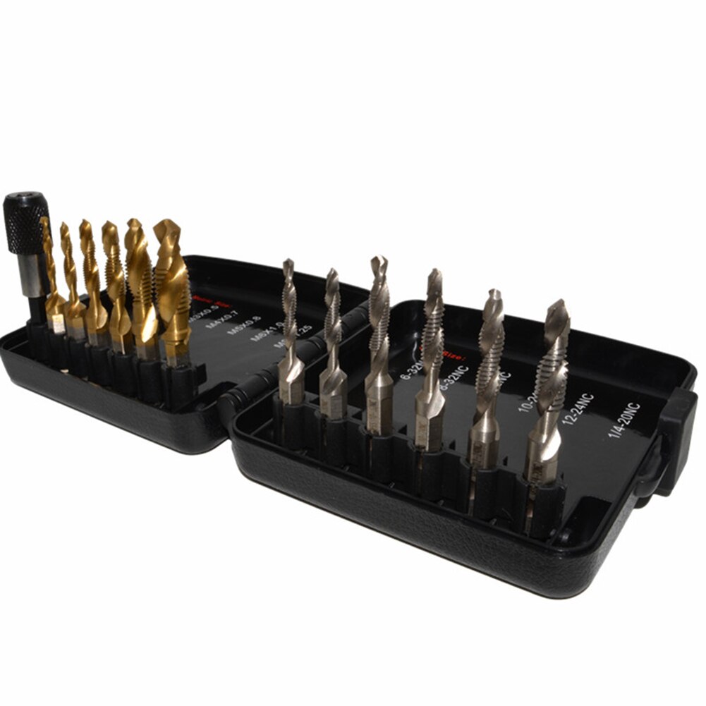 13pcs Tap Thread Metric Thread Tap Drill Bits Set M3-M10 Hex Shank Drill Bit Plated Screw Compound Tap and Drill Hand Tool Sets