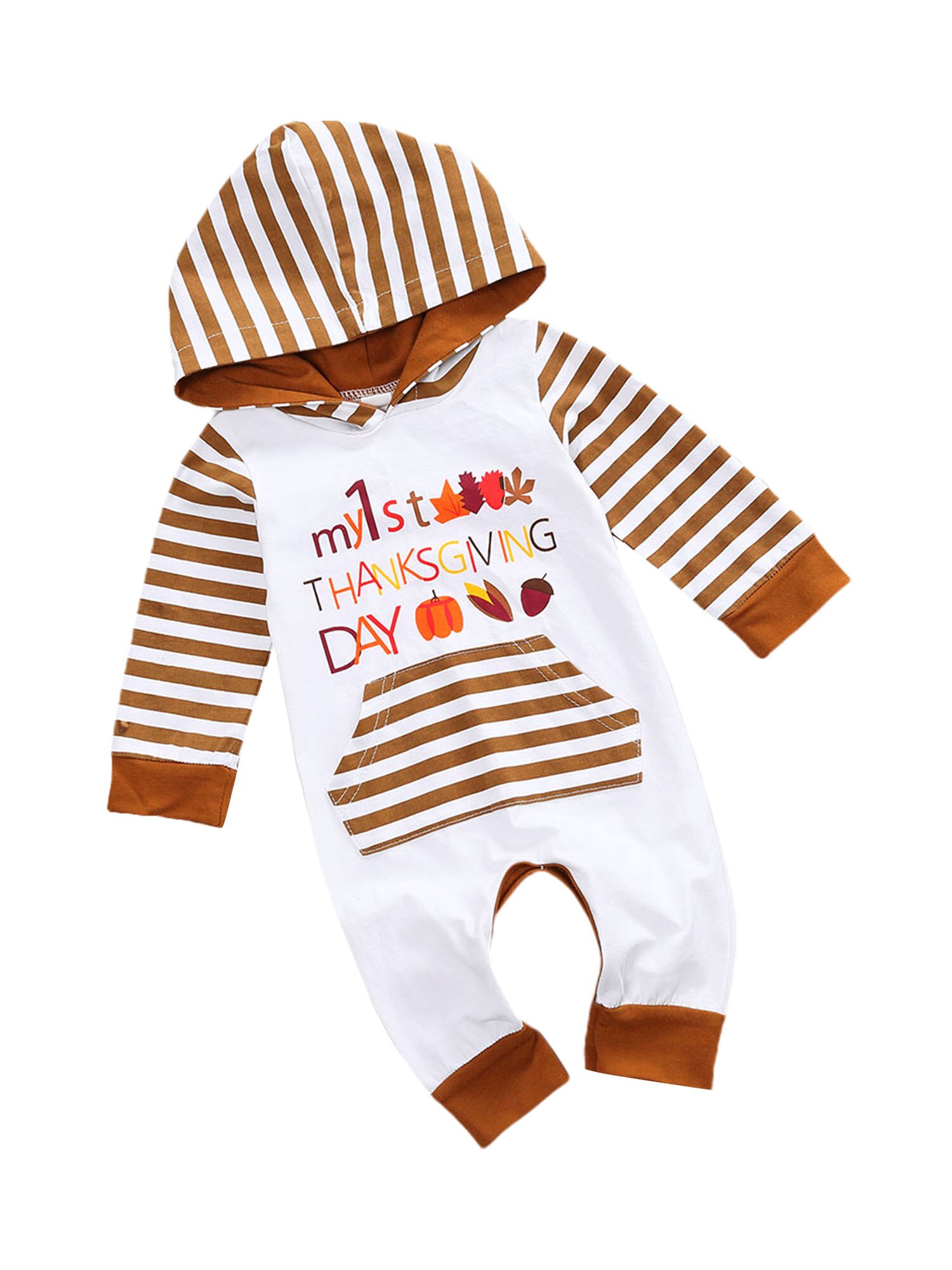 infantile Del bambino Delle Ragazze Dei Ragazzi Del Manicotto Lungo Della Tuta di Autunno della Molla Dei Vestiti Della Banda di Modo e Modello della Lettera con Cappuccio di Un Pezzo Pantaloni Lunghi