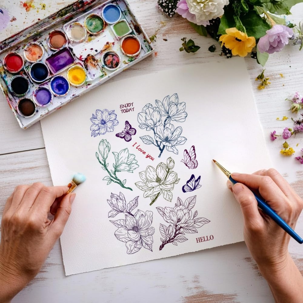 Magnoliablomma genomskinlig stämpel blommor silikonstämpel fjäril genomskinliga gummistämplar sigillstämplar för gör-det-själv korttillverkning dekor