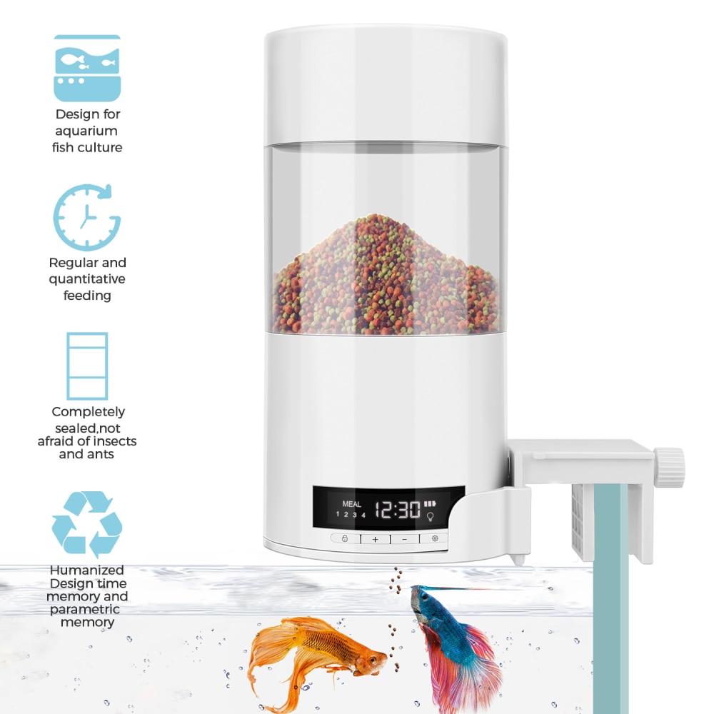 Digital automatisk fiskeføder elektrisk 500ml fiskebeholder timer føder hjem akvarietank mad fodring bærbare fiskefoder værktøjer: Hvid