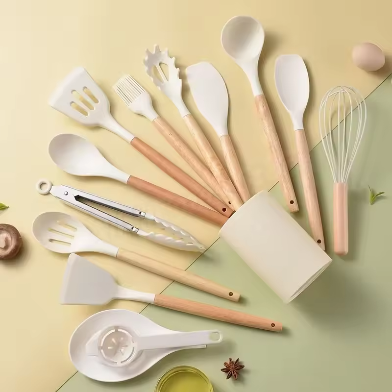 12 peças kit de cozinha de silicone utensílios de qualidade alimentar conjuntos de cozinha turner espátula colher de medição prático panelas ferramenta kitchenwa