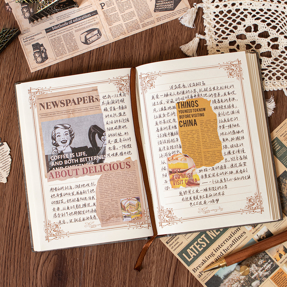 12Pcs Vintage Newspaper Poster Junk Journal Ephemera Craft Paper Stickers Retro Lady Photo DIY Scrapbooking Material Paper Packs