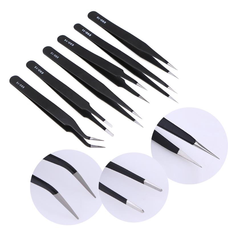 6pcs Safe Stainless Steel Anti-static Tweezers Maintenance Tool Kits Mobile phone repair tool for iphone Tool ESD10, ESD11