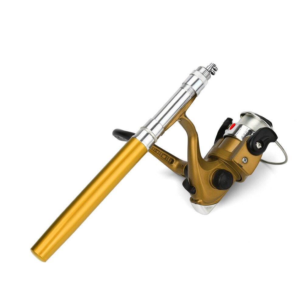 Fishing Rod Mini Portable Pocket Fish Pen Shape Aluminum Alloy Fishing Rod Pole Wheel Portable Fishing Rod Set #33: Red