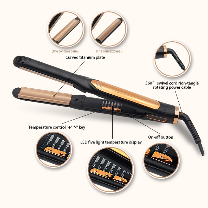 Flat Iron for Short Hair 2 in 1 LED Hair Straightener Ceramic Beard Thinnest Pencil Hair Flat Iron Hair Wool curls