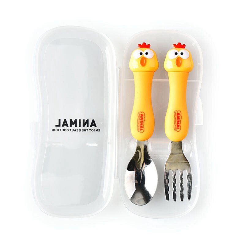 Tableware Cartoon Kids Spoon and Fork Set Stainless Steel Dessert Spoon Fork Baby Gadgets Feed Kid Children's Cutlery: BB9582YW2
