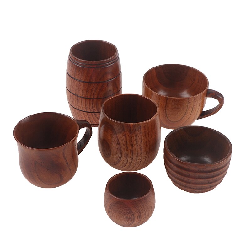Copo de madeira natural clássico artesanal grande barriga cerveja café suco de leite xícara de chá tumbler