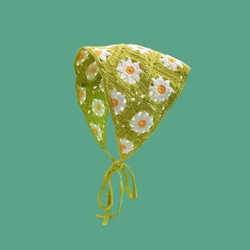 Fransk pastoral stil trekantet pandebånd håndlavet hæklet hovedtørklæde hue blomst jordbær strikket pandebånd piger pandebånd håndklæde: Multi