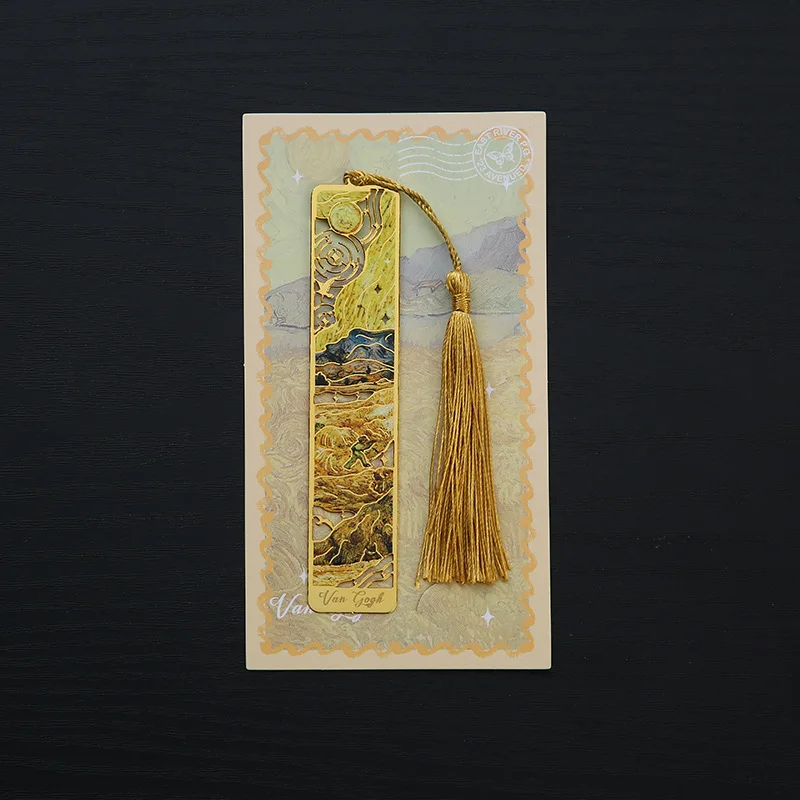 Marcapáginas de Metal hueco, exquisitos marcos de libros rectangulares, paisaje, flor, pintura al óleo, estilo, papelería de lectura para estudiantes y niños: Negro