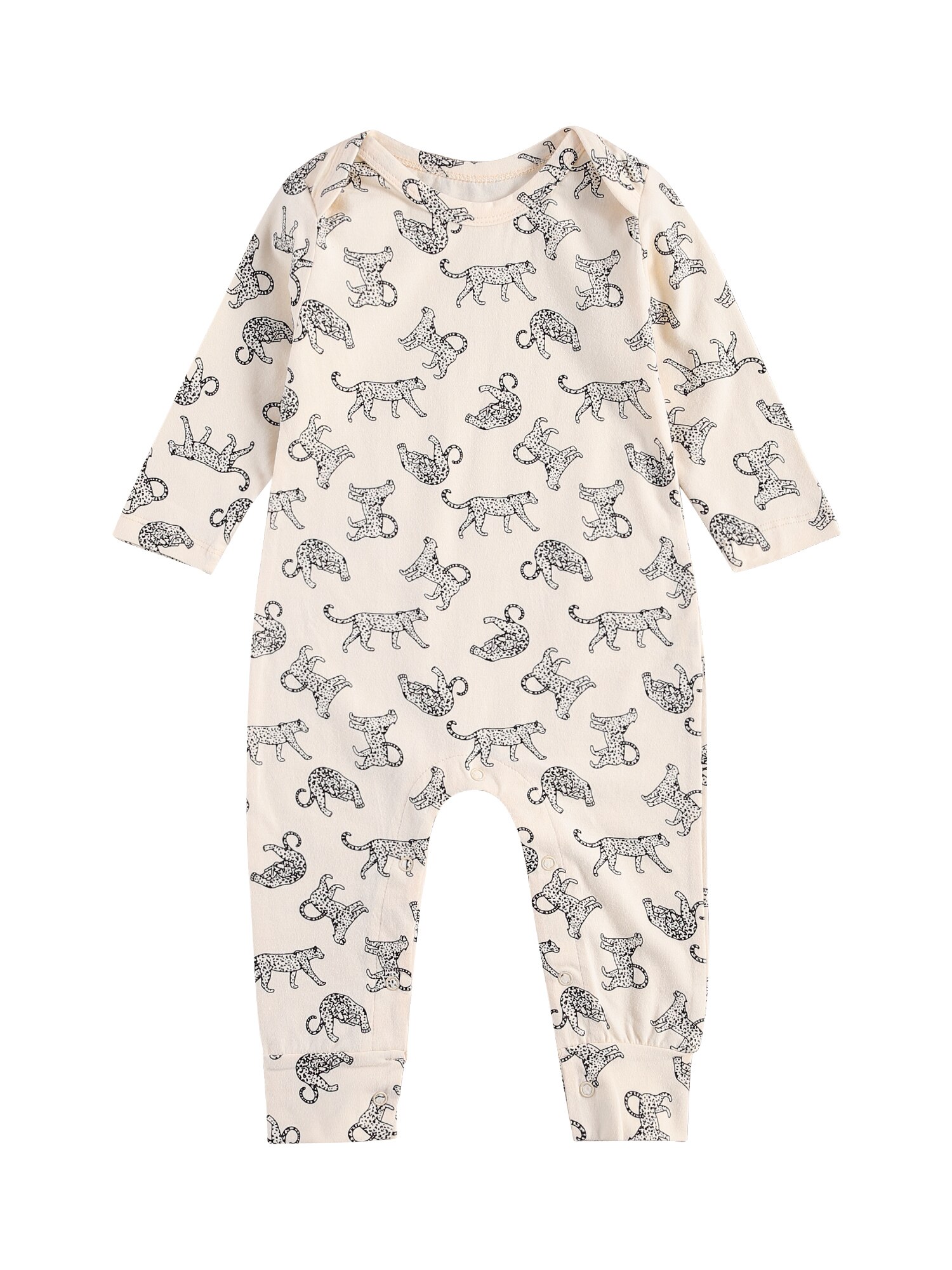 Autumn girl little leopard full-print one-piece, printed top and pants one-piece suit: 6M