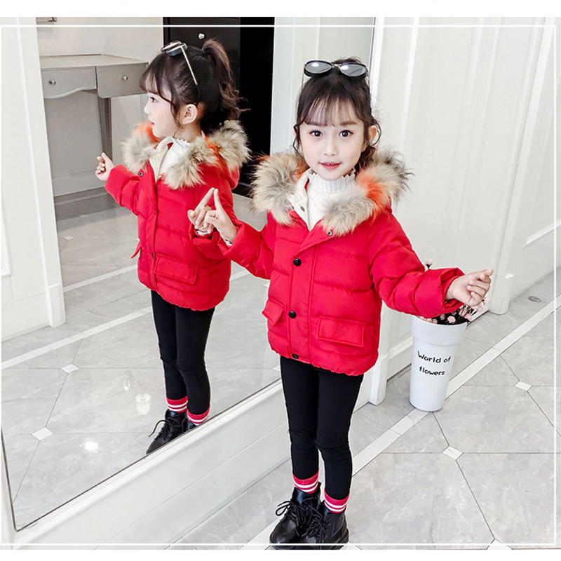 Unisex Winter Jas Kinderen Leuke Hooded Bontkraag Jas Baby Effen Kleuren Winddicht Jas Peuters Outdoor Warming Dikker Jas