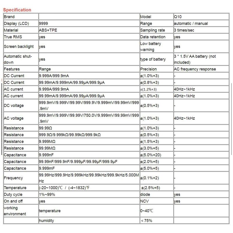 9999 Counts Digital Multimeter True RMS Analog LCR Meter Capacitor NCV Tester