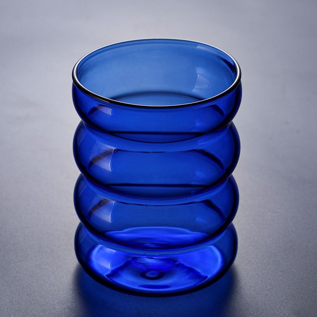 300ML Glass Cup Colorful Transparent Glass Water Bottle Wave Shape Mug Home Office Bar Drinkware: blue