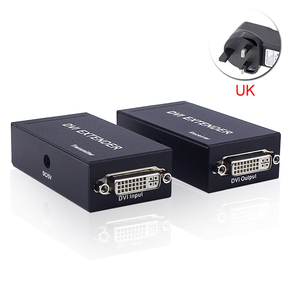 DVI Extender Adapter 60m DVI Extension Network RJ45 LAN Cat5e/Cat6 Cable FHD 1080P@60Hz Extender Extension Cords: UK Plug