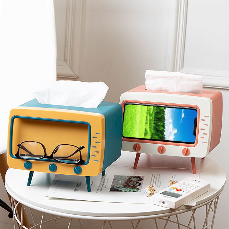 Multifunctionele Tv Vorm Tissue Doos Mobiele Telefoon Rack Huishouden Keuken Tissue Opbergdoos Woonkamer Pompen Doos Thuis